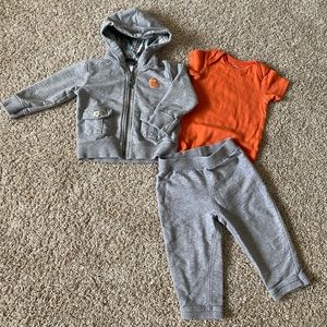Carters baby boy gray jacket onesie pants 3 piece outfit set 9 months